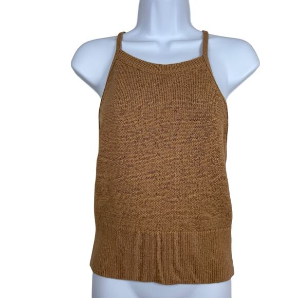 Express Top Womens Large Tan Knit Halter Sweater Tank Open Back Y2K Coastal - Picture 3 of 14